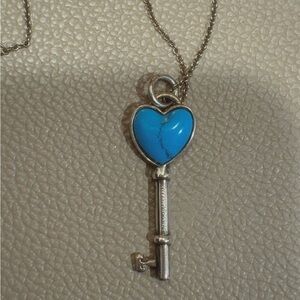 Vintage Tiffany & Co. 925 Sterling Silver Turquoise Heart KeyNecklace - Retired